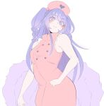  1girl alternate_costume amiya_aranha armpit_peek arthropod_limbs blush breasts dress english_commentary extra_legs hair_behind_ear hat head_tilt highres im_mechecheche indie_virtual_youtuber looking_at_viewer medium_breasts nurse nurse_cap pink_dress pink_headwear purple_hair simple_background sleeveless sleeveless_dress smile solo two_side_up virtual_youtuber white_background 