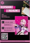  1girl absurdres black_gloves blue_eyes elf elysia_(honkai_impact) gloves highres honkai_(series) honkai_impact_3rd looking_at_viewer non-web_source partially_fingerless_gloves pink_background pink_hair pointy_ears poster_(object) single_glove smile solo web_address 