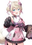  animal_ear_fluff animal_ears blonde_hair blue_eyes dog_ears dog_girl dog_tail flower hair_flower hair_ornament highres hololive hololive_english japanese_clothes kimono mococo_abyssgard mococo_abyssgard_(new_year) multicolored_hair official_alternate_costume pink_hair pink_kimono short_hair streaked_hair tail twintails vakuuberi virtual_youtuber 