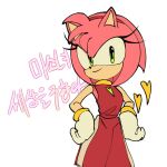  1girl alternate_costume amy_rose animal_ears animal_nose atonrg closed_mouth furry furry_female gloves green_eyes hairband heart korean_text looking_at_viewer red_hairband simple_background smile solo sonic_(series) standing translation_request white_background white_gloves 
