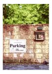  day matsuyama_kojika no_humans original outdoors scenery sign stone_wall tree 