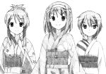  asahina_mikuru charcoal_(medium) face hair_ribbon japanese_clothes kimono multiple_girls nagato_yuki ribbon ryuu_ryuu ryuuryuu suzumiya_haruhi suzumiya_haruhi_no_yuuutsu traditional_media yukata 