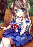  1girl absurdres bench blue_eyes clannad highres long_hair saijou_yukina sakagami_tomoyo school_uniform silver_hair sitting 