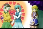  albino aqua_hair blonde_hair blue_eyes green_eyes green_hair komeiji_koishi mizuhashi_parsee red_eyes tatara_kogasa touhou yuri yuzutei 