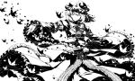  closed_eyes dancing frills hands hat high_contrast japanese_clothes kimono monochrome outstretched_arms outstretched_hand rella saigyouji_yuyuko short_hair smile solo spread_arms touhou wide_sleeves 