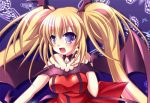  bare_shoulder bat_wings blonde_hair butterflys cross happy large_breasts lunatic_charm really_long_hair smlie twintails violet_eyes wings 
