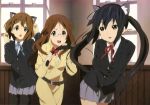  absurdres animal_ears belt black_hair bow brown_eyes brown_hair detexted glasses hair_ornament hairclip highres hirasawa_yui k-on! long_hair multiple_girls nakano_azusa open_mouth pantyhose school_uniform short_hair tail twintails very_long_hair yamanaka_sawako 