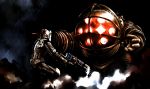  battle big_daddy bioshock crossover dead_space drill gun highres isaac_clarke panko_(artist) plasma_cutter rui_tamachi weapon 