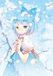  blue_eyes blue_hair bow cherry_blossoms cirno domotolain flower hair_bow petals short_hair solo touhou wings 