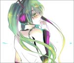  bad_id green_eyes green_hair hatsune_miku headphones long_hair lowres simple_background sketch solo vocaloid yomirane 