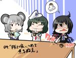  :&lt; :3 anchor animal_ears asphyxiation asymmetrical_wings bowl chibi choking chopsticks eating food hat houjuu_nue kousyoku kuzugitsune_(inarikami) mochi mouse_ears murasa_minamitsu nazrin o_o touhou translated translation_request wagashi wings 