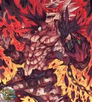  1boy belt berserker_(dungeon_and_fighter) blood bolero burning burning_eyes claws crazy dungeon_and_fighter epic evil_grin evil_smile fang fire glowing glowing_eyes grin injury male manly pants red_eyes sharp_teeth smile yi_lee yilee 
