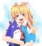  air_tv blonde_hair blue_eyes colored_eyelashes crossover dinosaur eyelashes ghibli kamio_misuzu long_hair omingo ponytail school_uniform stuffed_animal stuffed_toy tonari_no_totoro totoro 