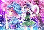  colored_eyelashes eyelashes flower hair_ribbon hairband hat katana konpaku_youmu konpaku_youmu_(ghost) momomiya_mion multiple_girls petals pink_eyes pink_hair ribbon saigyouji_yuyuko sheath silver_hair sword touhou unsheathing weapon 