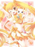  blonde_hair cure_sunshine futari_wa_precure heartcatch_precure! long_hair magical_girl myoudouin_itsuki oimo orange_(color) orange_dress pink_background potpourri_(heartcatch_precure!) precure solo twintails wink yellow yellow_eyes 