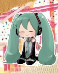  :&gt; animated animated_gif aqua_eyes aqua_hair detached_sleeves gif hatsune_miku headphones headset long_hair necktie seiza sitting skirt smile solo thigh-highs thighhighs twintails very_long_hair vocaloid 