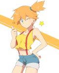  hand_on_hip kasumi_(pokemon) midriff navel orange_hair pokemon pokemon_(game) short_hair shorts side_ponytail sooya soya star suspenders thumbs_up wink 