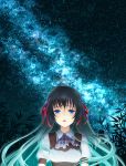  black_hair blue_eyes hair_ribbon highres long_hair night original ouka_mai ribbon solo star tanabata 