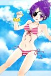  bikini chrome_dokuro eyepatch katekyo_hitman_reborn natsumi_(monochrome) purple_hair short_hair striped striped_bikini striped_swimsuit swimsuit violet_eyes  