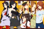  bangs black_eyes black_hair blonde_hair blue_eyes bow brown_eyes brown_hair casual dress dual_persona earphones earrings food fruit gloves hair_bow hairband hat hirasawa_yui jewelry k-on! kotobuki_tsumugi listen!! long_hair multiple_girls nakano_azusa nanao pantyhose polka_dot ponytail red_eyes sailor_hat side_ponytail strawberry tainaka_ritsu 