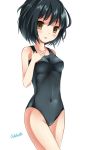  1girl amagami bad_id black_hair brown_eyes competition_swimsuit highres nanasaki_ai one-piece_swimsuit retorillo short_hair solo swimsuit 