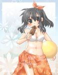  ball beachball bikini black_eyes black_hair cuttlefish komatsu_(komayun) sarong short_hair swimsuit 