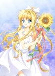  blonde_hair blue_eyes dress flower highres kamio_misuzu long_hair mauve ponytail sundress sunflower 