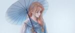  1boy akatsuki_no_yona blonde_hair cape closed_mouth commentary_request holding holding_umbrella korean_commentary male_focus side_ponytail sidelocks solo soo-won_(akatsuki_no_yona) umbrella upper_body yona_hyeon 