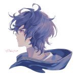  1boy ahoge bishounen brown_hair commentary english_text expressionless from_side granblue_fantasy hair_between_eyes highres hood hood_down male_focus messy_hair parted_lips red_eyes sandalphon_(granblue_fantasy) sanditk_gbf short_hair solo_focus turtleneck white_background 