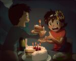  agnimon brothers cake candle digimon family fire food fruit hat kanbara_shinya kanbara_takuya looking_at_another mask siblings strawberry t_k_g 