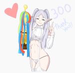  absurdres elf frieren heart highres meme_attire milestone_celebration pointy_ears sousou_no_frieren thank_you trophy virgin_killer_sweater zxxk 