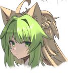  1girl ahoge animal_ears atalanta_(fate) blonde_hair braid closed_mouth cropped_shoulders fate/apocrypha fate_(series) green_eyes green_hair long_hair looking_at_viewer multicolored_hair nahu portrait sidelocks simple_background solo two-tone_hair white_background 