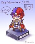  1boy alear_(fire_emblem) alear_(male)_(fire_emblem) blue_gloves blue_hair crossed_bangs fire_emblem fire_emblem_engage fushigi_ebi gloves heterochromia liberation_(fire_emblem) multicolored_hair redhead split-color_hair two-tone_hair two-tone_pubic_hair 