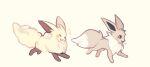 :3 closed_eyes creature cremis eevee from_side highres mewrnn no_humans open_mouth pal_(creature) palworld pokemon pokemon_(creature) running simple_background yellow_background 