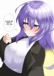  1girl black_jacket blush breasts gradient_hair highres hololive hololive_indonesia jacket jitome kaiyen large_breasts long_hair moona_hoshinova multicolored_hair purple_hair sleeves_past_wrists starry_hair sweater violet_eyes virtual_youtuber white_background white_sweater 