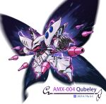  absurdres aura butterfly_wings character_name chibi commentary dated english_text funnels_(gundam) gundam gundam_zz highres insect_wings kingofdraw mecha mobile_suit no_humans one-eyed pink_eyes qubeley robot sd_gundam solo weapon wings zeta_gundam 