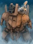  firing_at_viewer from_above gundam gundam_0083 highres howitzer looking_at_viewer mecha mecha_kaku_man missile_pod missiles mobile_suit mono-eye robot simple_background smoke xamel zeon 