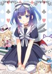  :o absurdres blue_dress blue_eyes blue_hair bow character_doll commentary_request dress fuiba_fuyu full_body gochuumon_wa_usagi_desu_ka? hair_bow highres kneeling ryoutan tippy_(gochiusa) two_side_up 