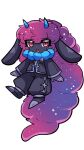 1boy absurdly_long_hair animal_ears dark_skin floating full_body gijinka horns looking_at_viewer murasakigezi palworld personification simple_background smile solo