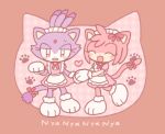  2girls amy_rose animal_ears blaze_the_cat blush buke-baisen cat_day cat_ears cat_girl cat_tail closed_eyes forehead_jewel furry furry_female gloves looking_at_viewer maid maid_headdress multiple_girls open_mouth paw_print pink_fur purple_fur ribbon sonic_(series) tail tail_ornament tail_ribbon topknot white_gloves 