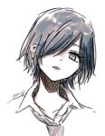  1girl collarbone collared_shirt commentary_request cropped_torso grey_eyes grey_hair hair_over_one_eye highres looking_at_viewer necktie original parted_lips portrait sakashima_0822 shirt short_hair signature solo 