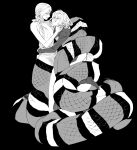  black_background character_request copyright_request elf greyscale highres long_hair monochrome monster_girl pointy_ears ponytail snake_girl snake_tail tagme tail wawa_(wawawa0080) yuri 