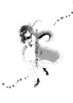  1girl absurdres ascot bare_shoulders bow cacao_(cacaomgmg) closed_eyes closed_mouth detached_sleeves facing_viewer frilled_hair_tubes frilled_skirt frills from_side full_body greyscale hair_bow hair_tubes hakurei_reimu highres light_smile long_hair mary_janes monochrome sarashi shirt shoes skirt socks solo touhou 