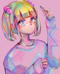  1girl arm_up blonde_hair chanel_(jimoto_saikou) cigarette earrings hair_bobbles hair_ornament holding holding_cigarette jewelry jimoto_saikou long_sleeves pink_background short_hair short_twintails simple_background sketch solo twintails um66syt violet_eyes 