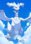  blue_eyes claws closed_mouth clouds commentary day frown highres kou11021301 looking_down no_humans outdoors pokemon pokemon_(creature) reshiram solo symbol-only_commentary white_fur 