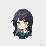  1girl ado_(utaite) black_bow black_bowtie black_hair blue_eyes blue_flower blue_hair blue_rose blush bow bowtie chando_(ado) closed_mouth cloud_nine_inc colored_inner_hair commentary cotha_do cropped_torso flower flower_brooch long_hair looking_at_viewer mole mole_under_eye multicolored_hair rose signature simple_background solo two-tone_hair upper_body utaite white_background 