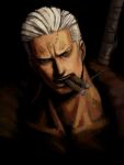  1boy black_background cigar commentary_request facial_hair male_focus matsubaki mouth_hold one_piece open_mouth scar scar_on_face short_hair simple_background smoker_(one_piece) solo stitches teeth white_hair 