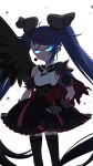  1girl armor black_dress black_hair black_thighhighs black_wings blue_eyes blue_hair bow brooch clenched_hand closed_mouth cowboy_shot cure_sky cut_bangs dark_persona detached_sleeves dress dress_bow earclip earrings feathered_wings fingerless_gloves frown fujihana_(mugenpixel) glaring gloves gradient_hair grey_gloves half-closed_eyes highres hirogaru_sky!_precure jewelry long_hair looking_at_viewer magical_girl multicolored_hair pauldrons precure puffy_detached_sleeves puffy_sleeves redhead short_dress shoulder_armor single_earring single_pauldron single_sidelock single_wing sleeveless sleeveless_dress solo spiked_pauldrons standing streaked_hair sweat thigh-highs twintails very_long_hair wing_brooch wings 
