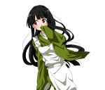  arashiyama_sayoko bad_id black_hair blush covering_mouth dutch_angle edamame_(artist) edamame_(buruburu) japanese_clothes kimono long_hair natsu_no_arashi! red_eyes simple_background 