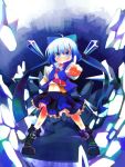  absurdres alternate_costume blue_eyes blue_hair boots bow cirno gojuuroku hair_bow highres short_hair solo touhou wings ⑨ 